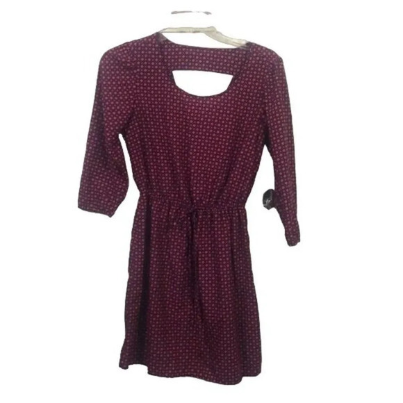 Geometric Print 3/4 Sleeve Dress Tie Waist Open Back Casual Chic - Picture 1 of 13